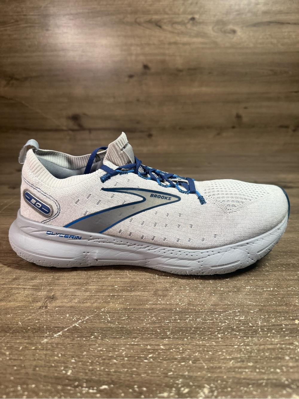 Brooks Glycerin 20 Mens Size 12 D Running Shoes White Blue 110382 1D 081